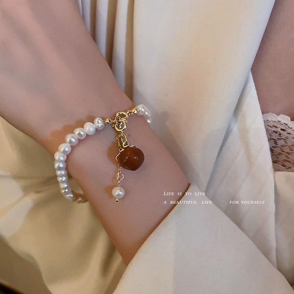 

link, chain freshwater pearl literature and art small fresh peach pendant bracelet temperament fashion necklace female, Black