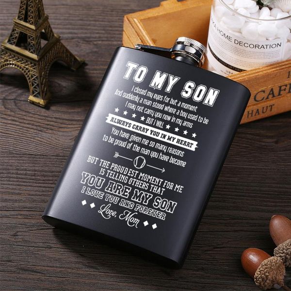 

mom to my son gift mini bottle with stainless steel black personalized engraving content. water
