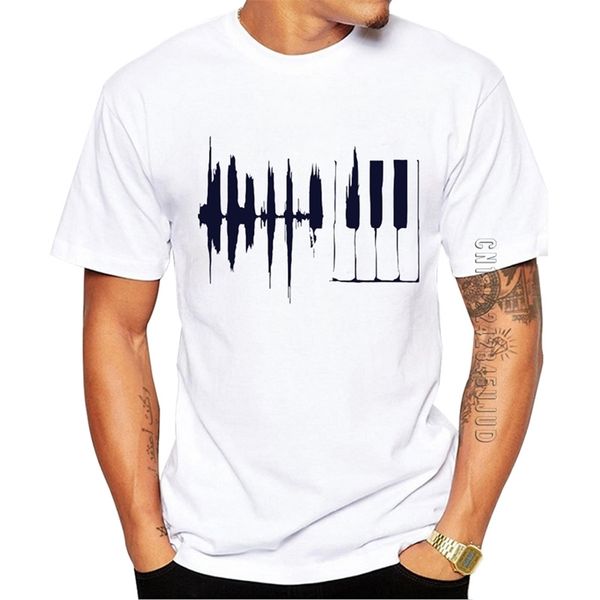 

100% cotton geometric men t-shirt fashion piano printed o neck graphic tshirt summer casual tees 210707, White;black