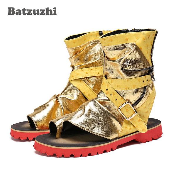 

sandals rock mens shoes gold leather men's summer rome sandalias mujer 2021 ankle sandal men zip gladiator, big size us12, Black