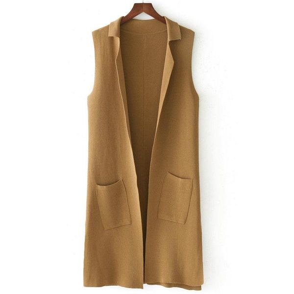 

women's vests women solid color vest knitting sleeveless double pocket long cardigan coats 2021 autumn elegant straight slim, Black;white