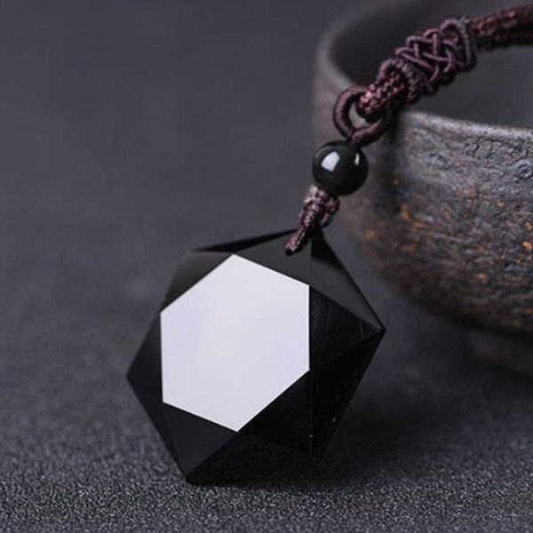 

pendant necklaces 1pcs fashion black obsidian necklace stone hexagram shape sweater chain jewelry ornaments accessories for women men, Silver
