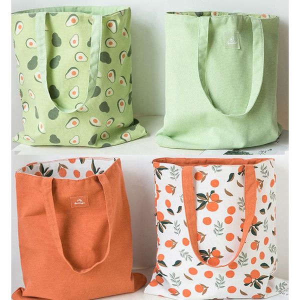 

storage bags cotton shopper fabric double-sided dual-use hand bag and linen pocket handbag shopping grocery