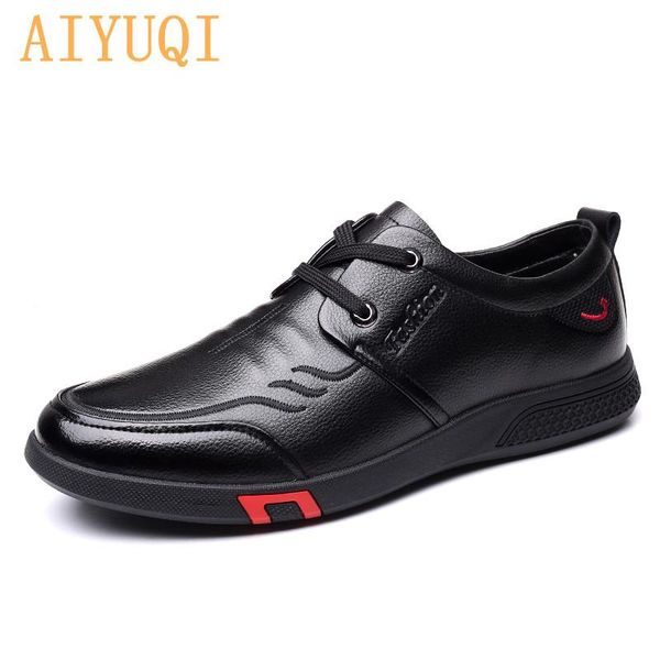 

men's casual shoes 2021 spring genuine leather student loafers wear british all-match lace-up work male dress, Black
