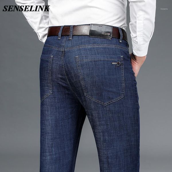 

men's jeans 2021 dark blue stretch men business casual straight-leg brand ice silk plus size 28-40