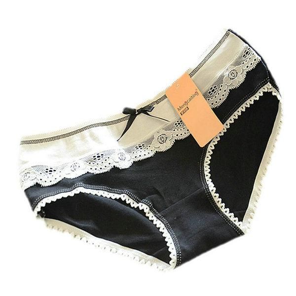

women's panties summer lovely women's multi-color cotton soft lace bow-knot underwear briefs knickers, Black;pink