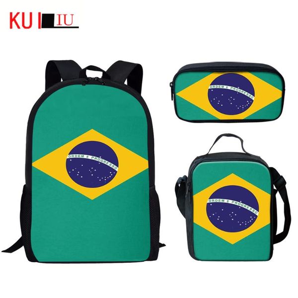 

backpack brazil national flag women's men 3d print children school bags set teen girls boys custom satchel lunch bag pencil case