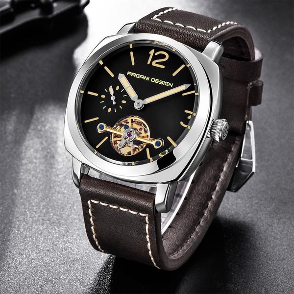 

2021 new pagani design brand men mechanical watches fashion sports leather stainless steel waterproof, Slivery;brown