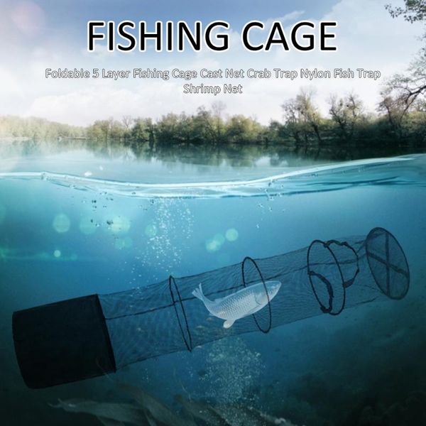 

fishing accessories foldable 5 layer cages nylon net crab trap fish shrimp tackle
