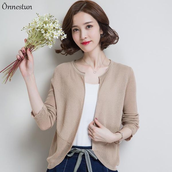 

women's knits & tees hollow cardigan sweater women summer long sleeve for outerwear thin slim solid cardigans, White