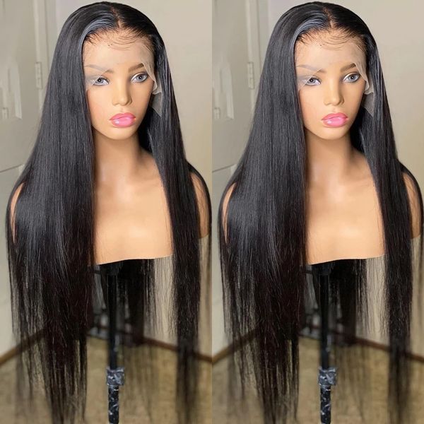 

150%remy baby hair 13x6 transparent hd lace front wig bone straight human hair lace frontal wigs brazilian straight 4x4 lace closure wig, Black