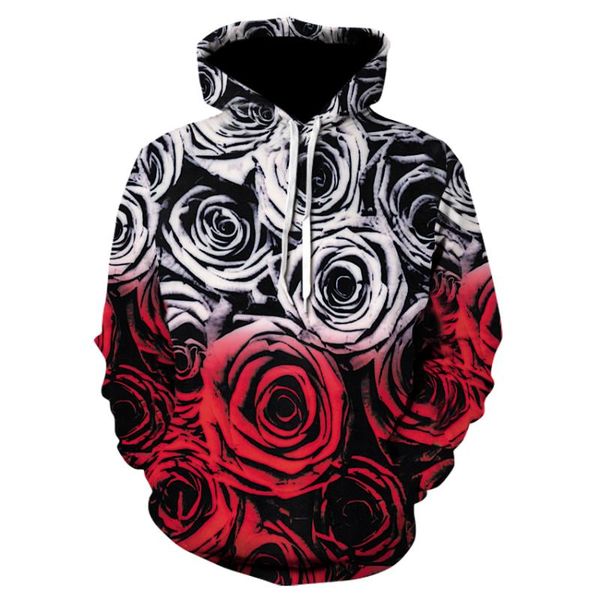 

men's hoodies & sweatshirts 3d printed rose embroidered long sleeve hoodie sweatshirt pullover autumn funny oversized, Black