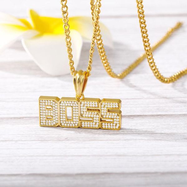 

hip hop jewelry statement rhinestone boss letter pendants necklaces women men party fashion long chain gold necklace gifts pendant, Silver
