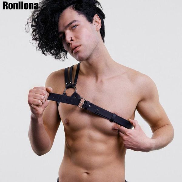 

leather harness belt men gay belts goth punk suspenders shoulder cage lingerie body chest fetish o-rings adjustable buckles, Black;brown