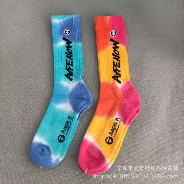 

new ape head tie dyed towel bottom socks street hip hop trendy socks for men and women owu0, Black