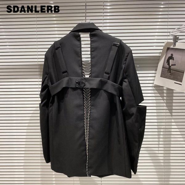 

women's suits & blazers fall 2021 loose suit coat model style bow vest back metal chain split for women black long sleeve blazer jacket, White;black