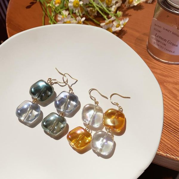 

dangle & chandelier flashbuy transparent glass long drop earrings for women 2021 irregular geometric statement fashion jewelry, Silver
