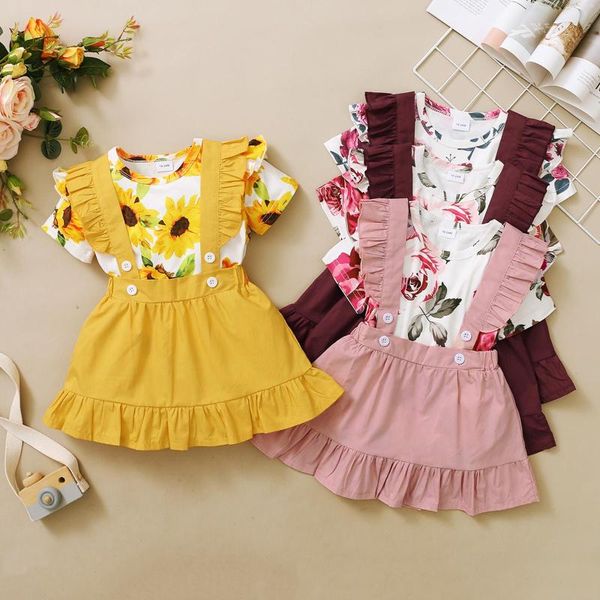 

clothing sets born baby girl clothes toddler girls short sleeve floral pleated skirt 2pcs outfit set kids, White