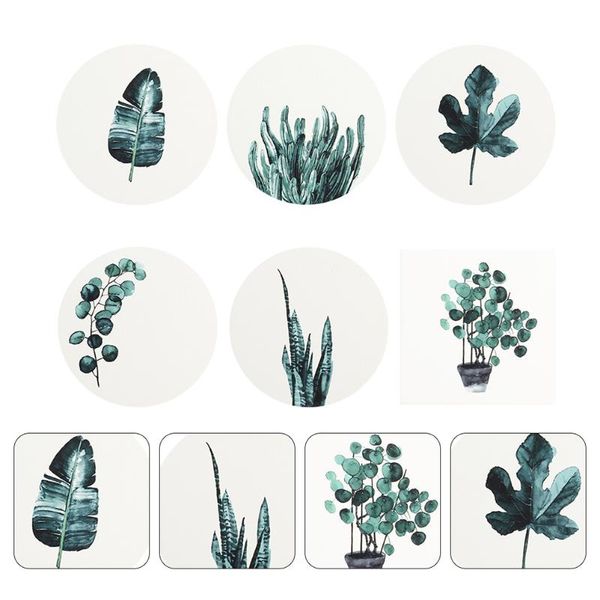 

mats & pads 6pcs nordic style ceramic green plant pattern heat insulation cup mat
