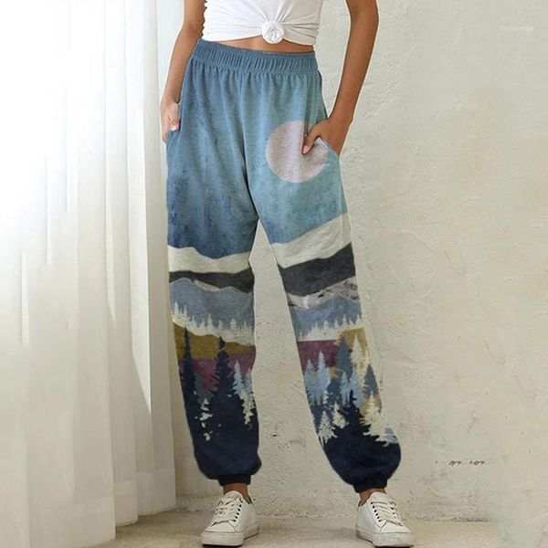 

sports running athletic pants women fashion mountain treeprint pocket sweatpants female loose casual joggers trousers se6 women's & cap, Black;white