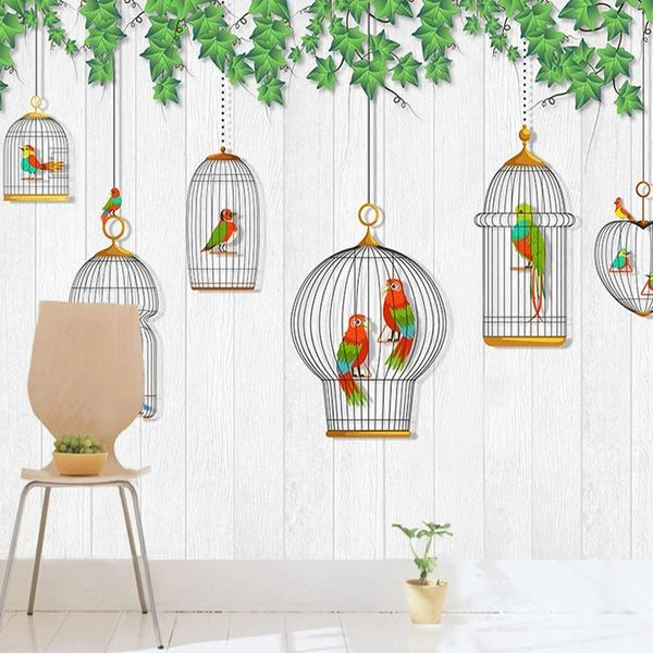 

wallpapers cartoon kids room background wallpaper bird cage parrot green leaves fresh po wall mural home decor painting art designs 3d