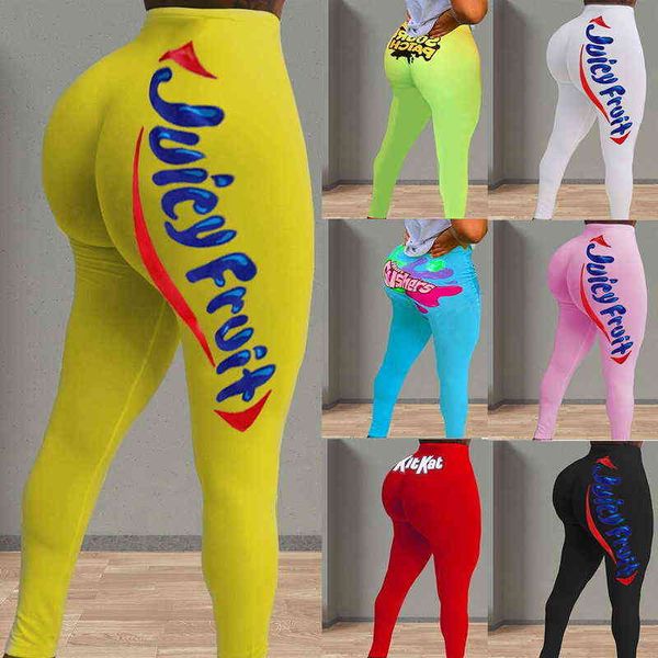 Novas leggings Candy Color para mulheres Juicy Fruit Plus Size Push Up Fitness leggins de cintura alta femininas calças esportivas 2021 H1221