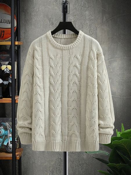 

men cable knit drop shoulder sweater d2bf#, White;black