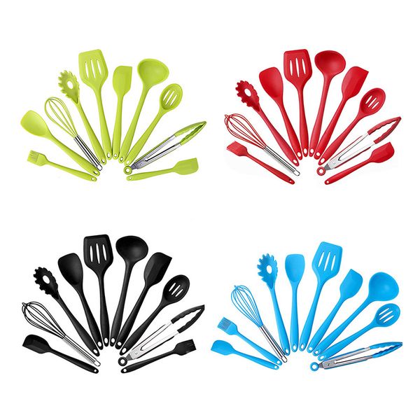 

10 Pcs Cooking Tools Set Premium Silicone Utensils Set Turner Tongs Spatula Soup Spoon Non-stick Shovel Oil Brush Kitchen Tool