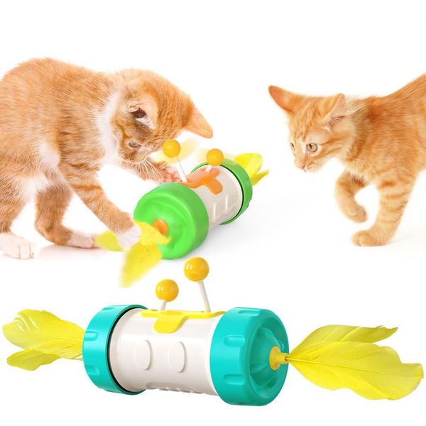 

cat toys tumbler balanced wheel toy funny automatic rotating interactive feather stick ball hunting for indoor kitten