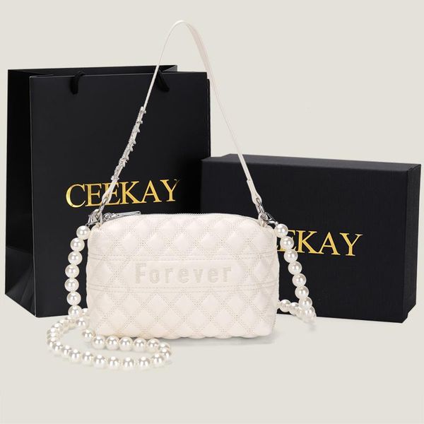 

evening bags ins white pearl pu leather crossbody women chain fashion simple shoulder messenger bag sac femme bolsos