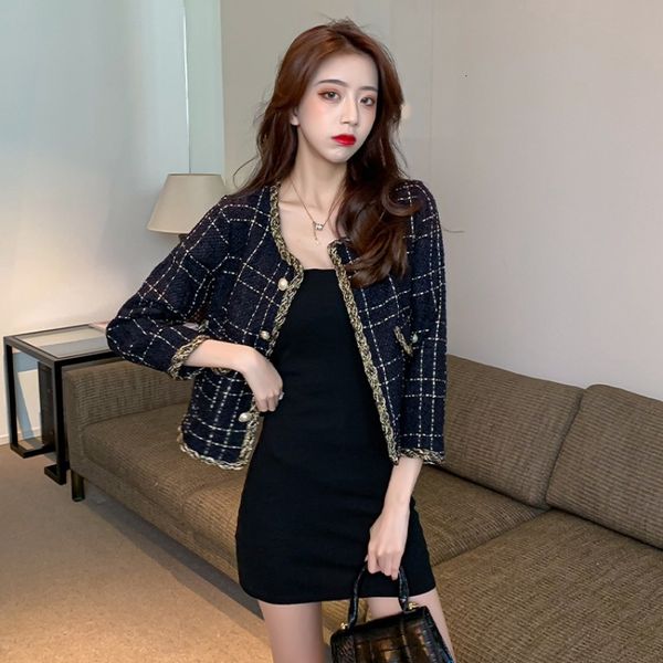 

women's hoodies & sweatshirts blusa xadrez curta feminina, casaco feminino pequeno tweed cardigÃ£ de alta qualidade temperamento fo0l, Black