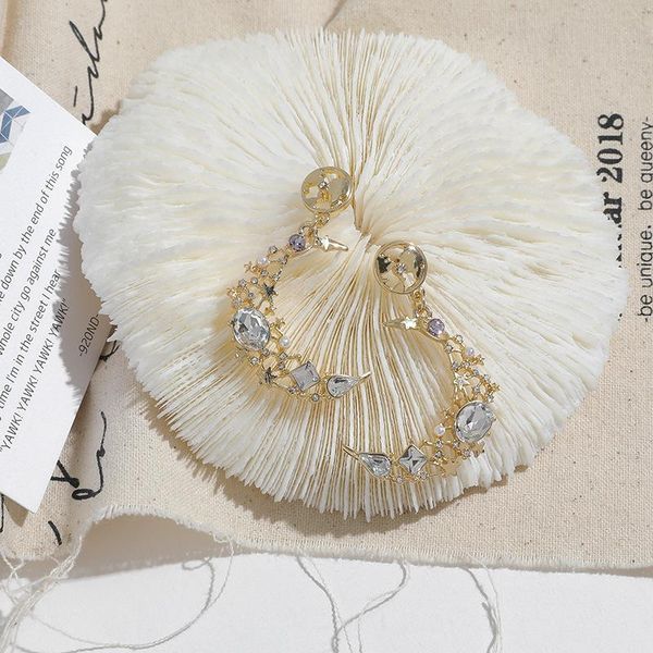 

dangle & chandelier timeonly temperament hollow bling rhinestone moon earrings for women gold color alloy crystal crescent drop brinco, Silver