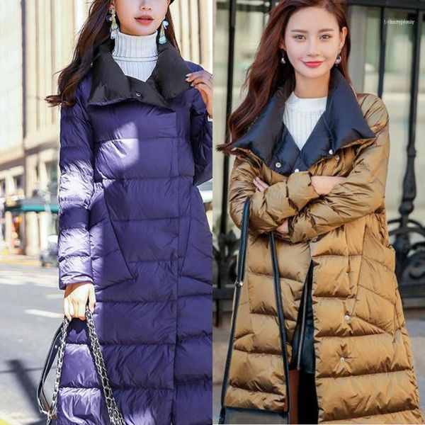 

women's down & parkas light thin winter jacket white duck woman loose korean parka double side wear long coats1, Black