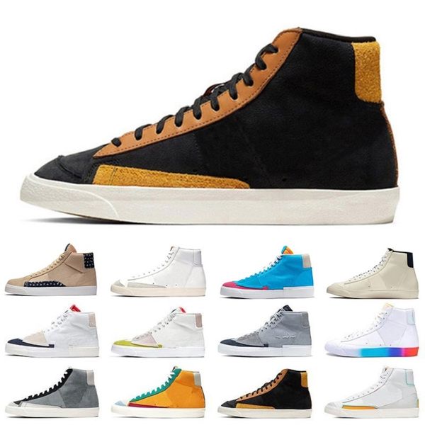 

blazer mid running shoes men multi suede black university blue varsity maize white grey lucid green women mens trainer sports sneakers 36-45