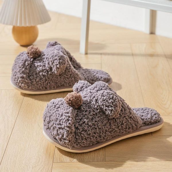 

slippers winter women men flips flops warm shoes cartoon dog cute fashion platform home slides non-slip couple flats indoor, Black