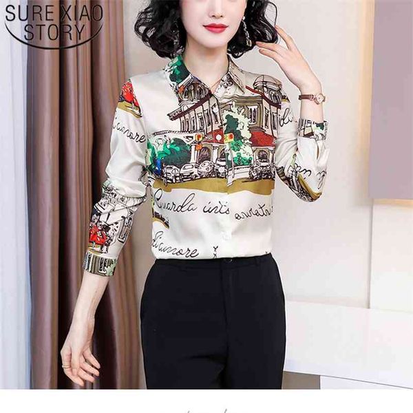 

fashion long sleeve plus size shirts women chiffon blouse vintage button floral ladies blusas mujer de moda 8111 50 210508, White
