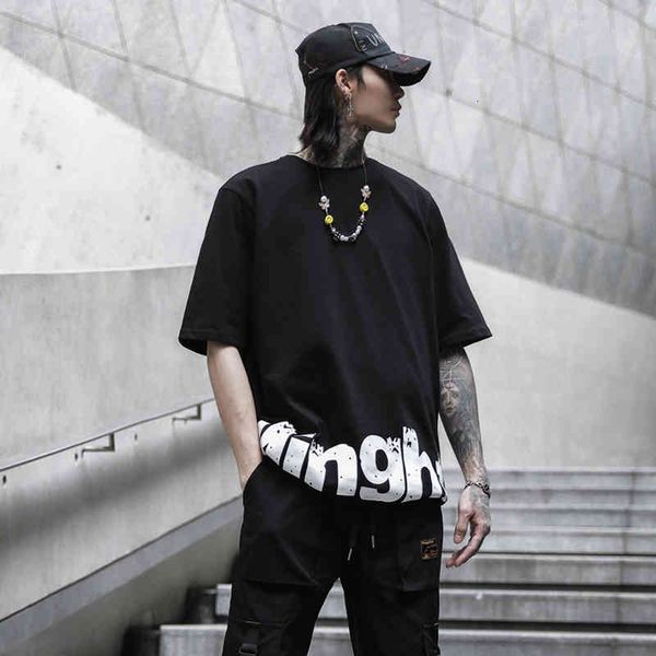 

t shirt men summer t-shirt with letter print streetwear hip hop tshirt vintage casual oversize black tee shirts clothes, White;black