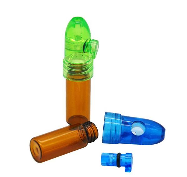 2021 Bullet Box Dispenser Snuffer 67mm / 82mm Altura Acrílico De Vidro De Vidro Rocket Bottle Snuff Snuff Sniffer Displayer Display Caixa