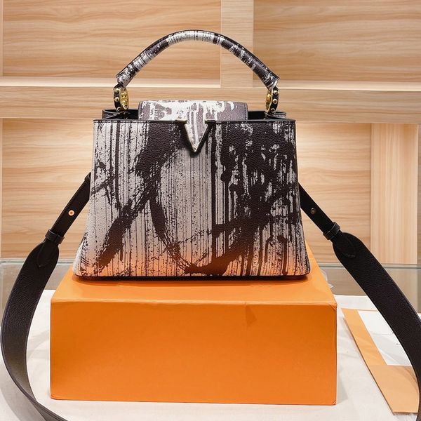 

women capucines handbag lady tote crossbody bag colorful painting litchee genuine leather hand bags fashion letter flap handcraft removable