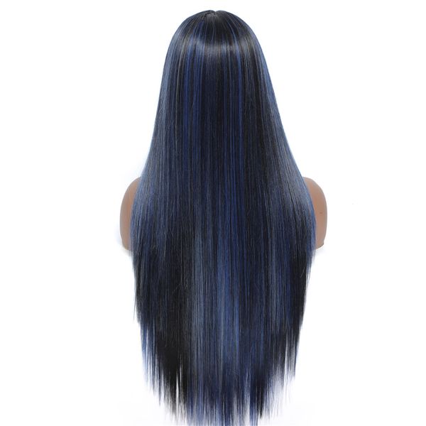 

costume accessories long straight synthetic lace wig with highlights mix blue black for women ombre blonde hair middle part wigs natural loo, Silver