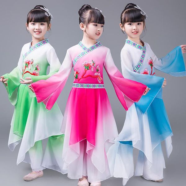 

stage wear children's classical folk dance costume girl umbrella yangko fan traditional costumes show, Black;red