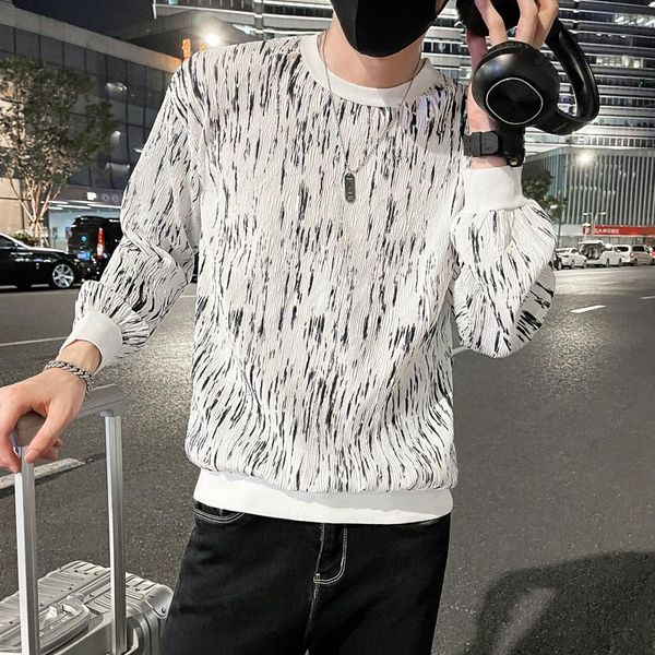 

men's hoodies & sweatshirts high-end mens trend pullover hoodie fashion splash ink printedlong sleeved men asian size korean clothing s, Black