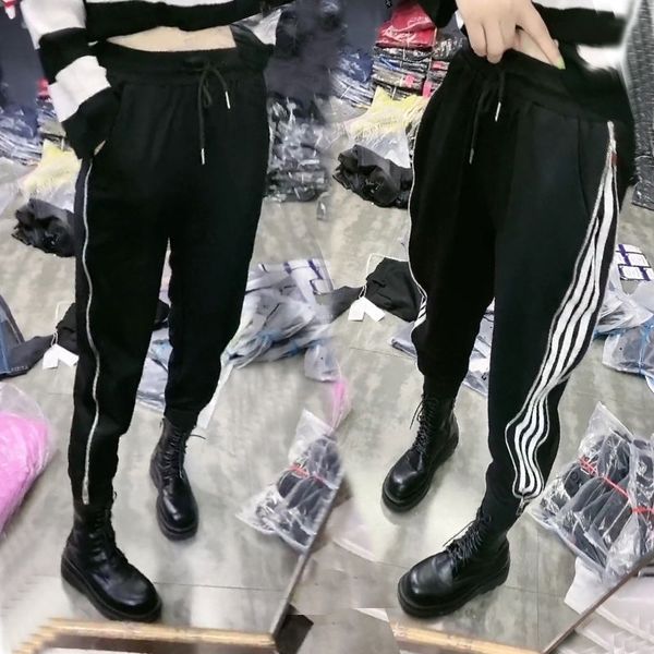 

women's jeans autumn/winter velvet sweatpants cropped pants loose harem elastic waist ankle banded drawstring qswy, Blue