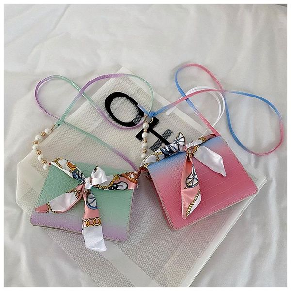 

evening bags women's brand gradient color alligator pattern shoulder crossbody bag scarf pearl female mini purses and handbag designer