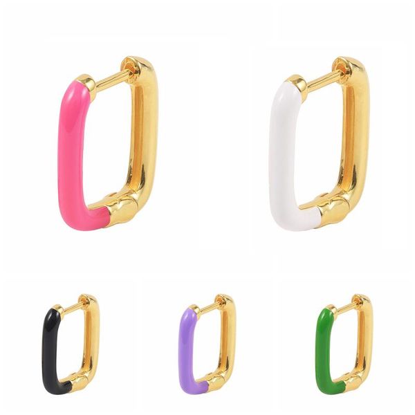 

hoop & huggie canner 925 sterling silver oil drip earrings geometric u-shaped for women girl enamel party jewelry bricons, Golden;silver