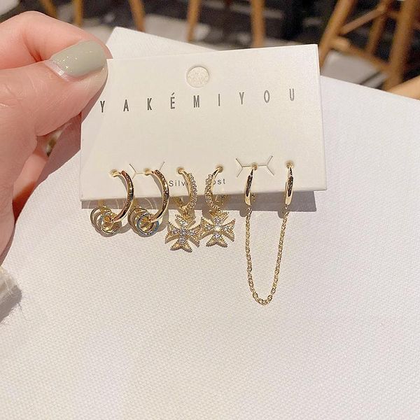 

dangle & chandelier high end mixed geometric cross earrings set for women gold color cubic zirconia jewelry, Silver