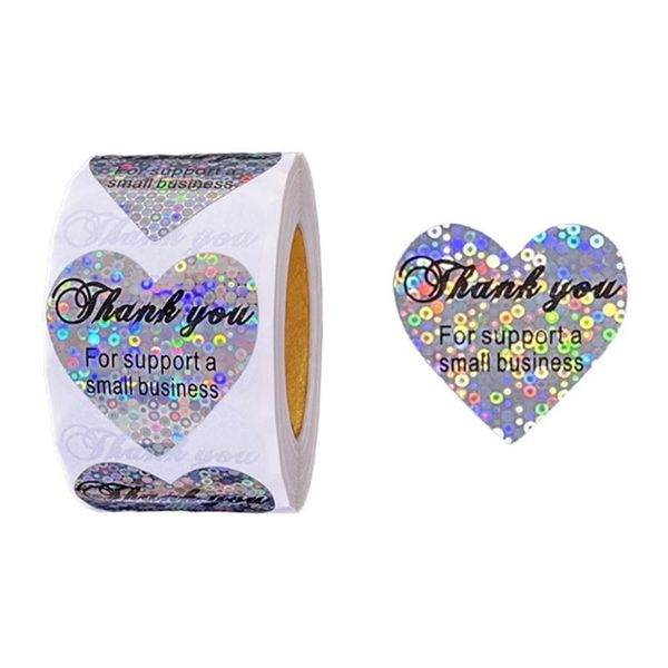 

gift wrap gxma 500pcs/roll thank you sequin laser stickers roll heart shape small business cards making