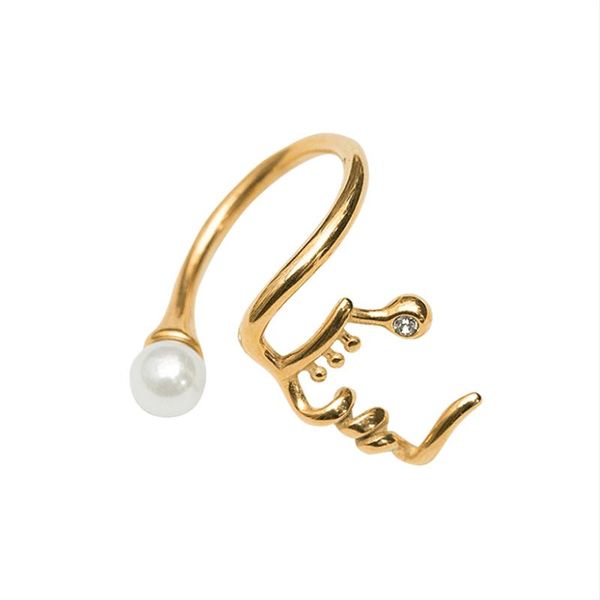 

cluster rings srcoi vintage human face gold silver color metal simulated pearl 2021 fashion finger women party wedding jewelry, Golden;silver