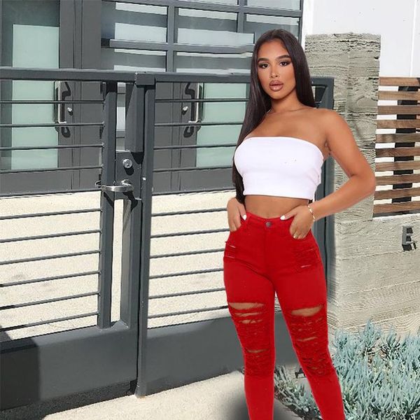 

ripped jeans women jean for high waist flare ruffles patchwork bell bottoms pants vintage red, Blue