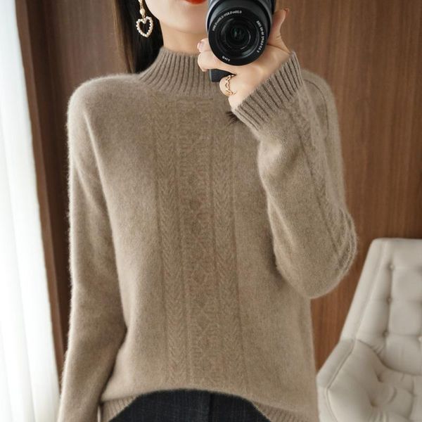 

women's sweaters sweater 2021 winter 100% wool pullover casual solid color high collar cashmere xl ladies long sleeve thick, White;black